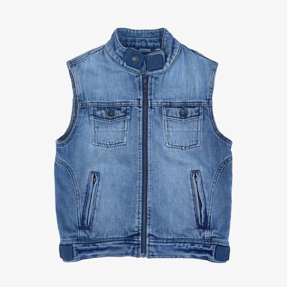 Light Wash Denim Zip-Up Motorcycle-Style Vest